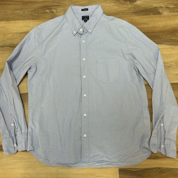 J Crew Shirt Mens XL Button Down Pink Blue Plaid Slim Untucked Flex Washed - Picture 2 of 10